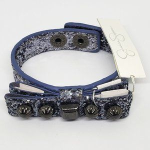 NWT Jessica Simpson Blue Glitter Studded 3D Bow Snap Close Bracelet